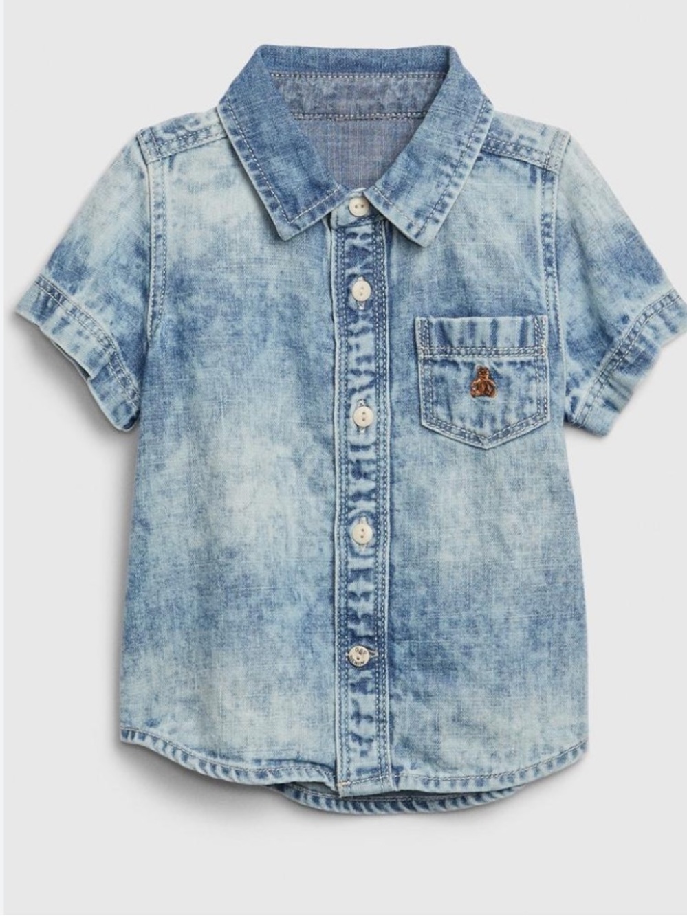 🍊5/$25 GAP Faded Light Blue Denim-Style Button Down Shirt size 3-6m
